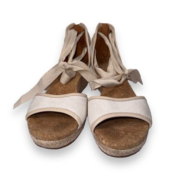 UGG Australia Amell Open Toe Canvas Lace-up Wedge Cream 1014955 Women's 7 - Picture 3 of 10